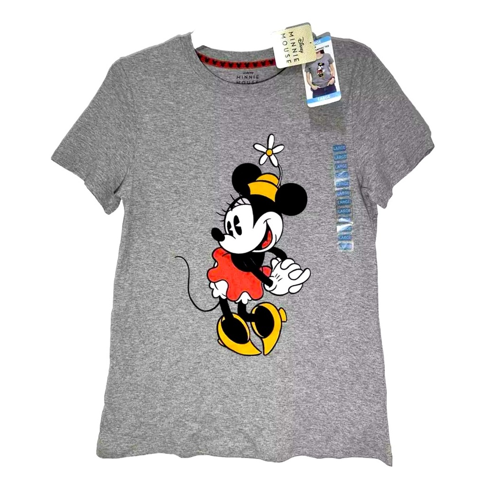 Women's Disney Minnie Mouse Short Sleeve Crewneck T-Shirt Gray Size Large - NWT!